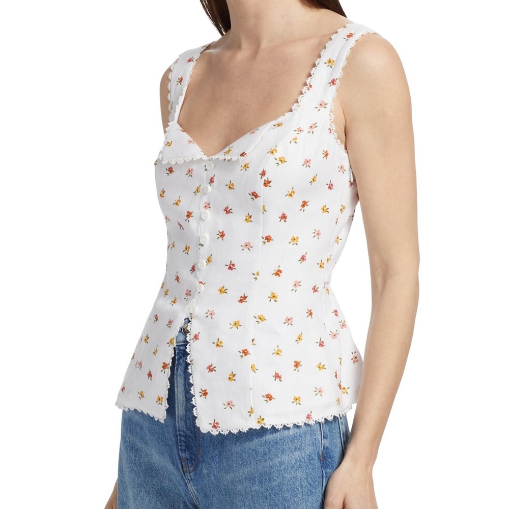 Reformation White Floral Reformation Viola Floral Linen Top/ Blouse😍 - Picture 8 of 8
